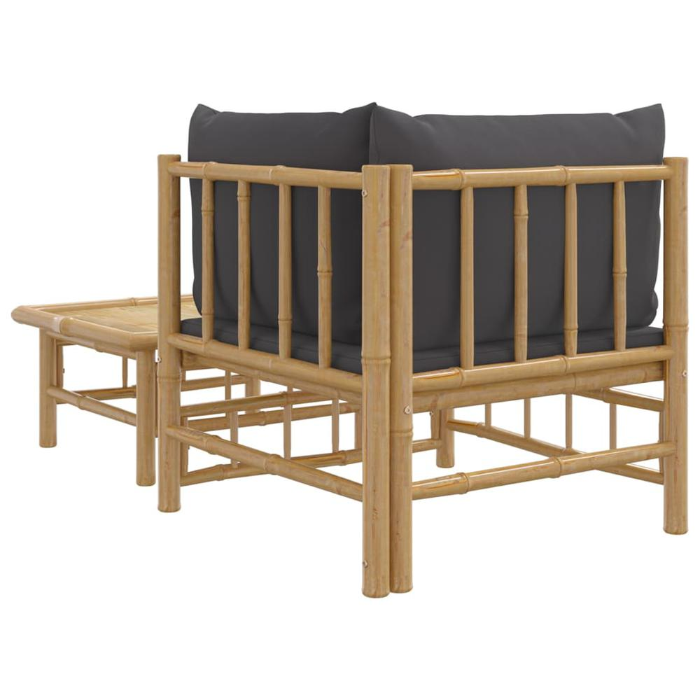 2 Piece Patio Lounge Set with Dark Gray Cushions Bamboo