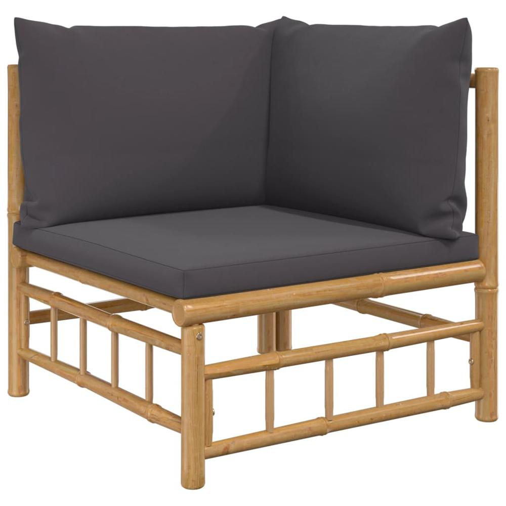 2 Piece Patio Lounge Set with Dark Gray Cushions Bamboo