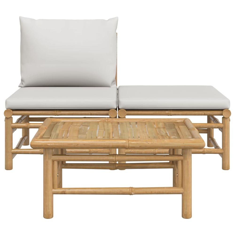 3 Piece Patio Lounge Set with Light Gray Cushions Bamboo