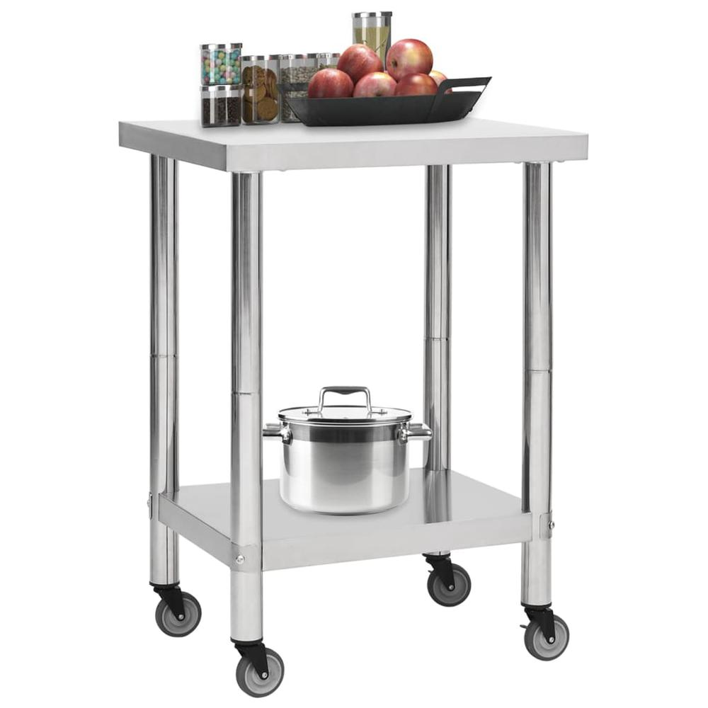 Kitchen Work Table with Wheels 23.6"x17.7"x33.5" Stainless Steel