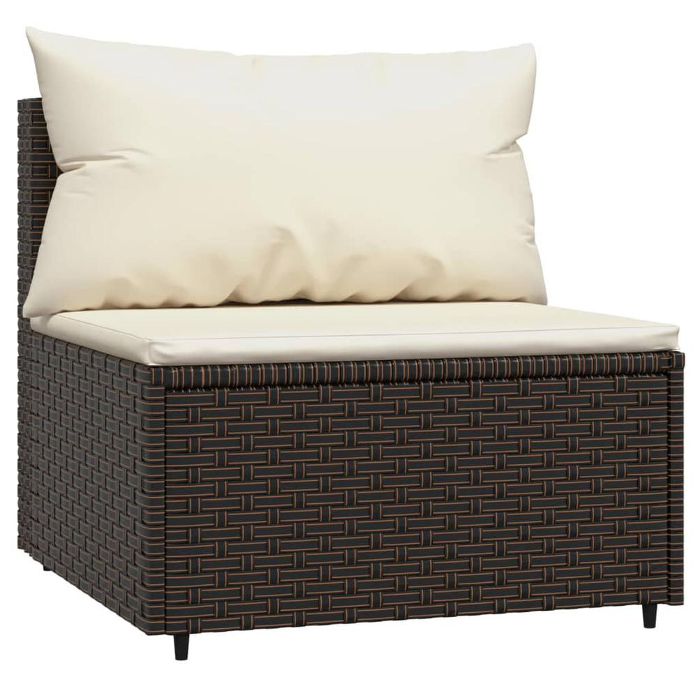 3 Piece Patio Lounge Set with Cushions Brown Poly Rattan