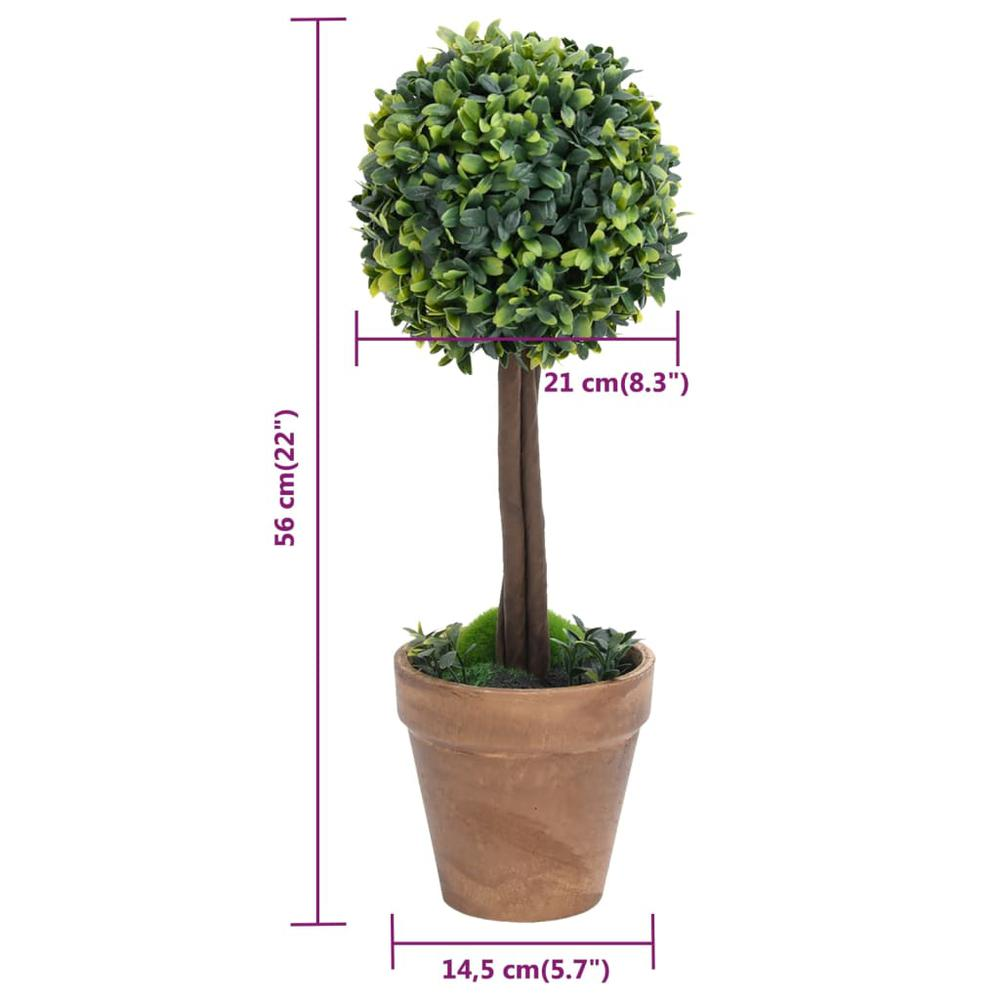 Artificial Boxwood Plants 2 pcs with Pots Ball Shaped Green 22"