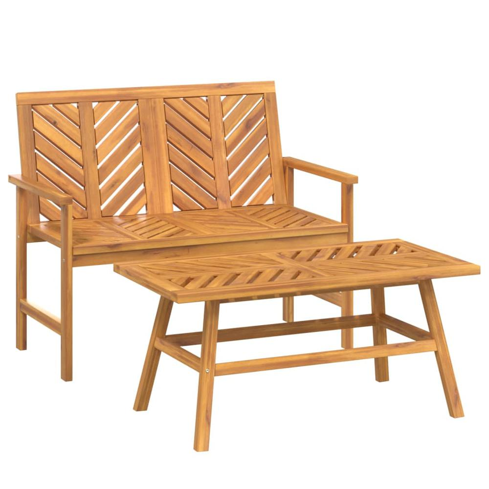 2 Piece Patio Lounge Set Solid Wood Acacia