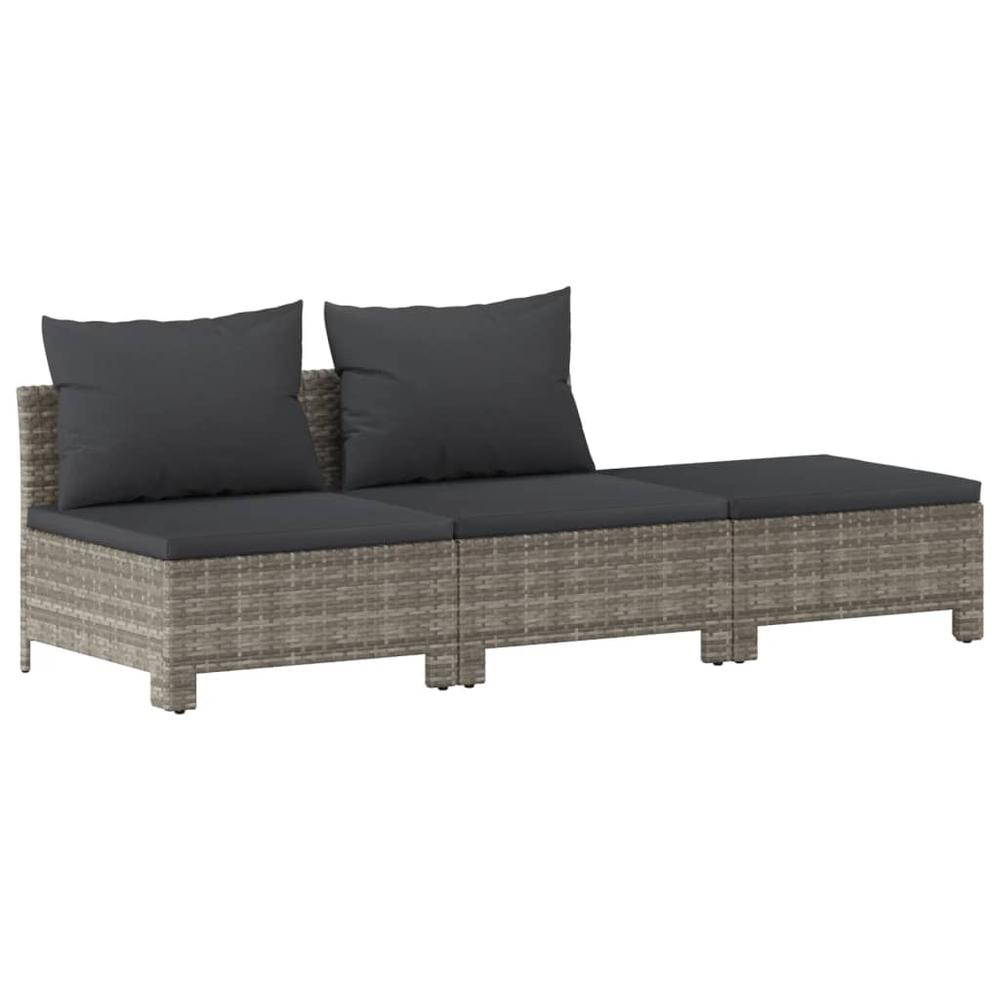 3 Piece Patio Lounge Set with Cushions Gray Poly Rattan