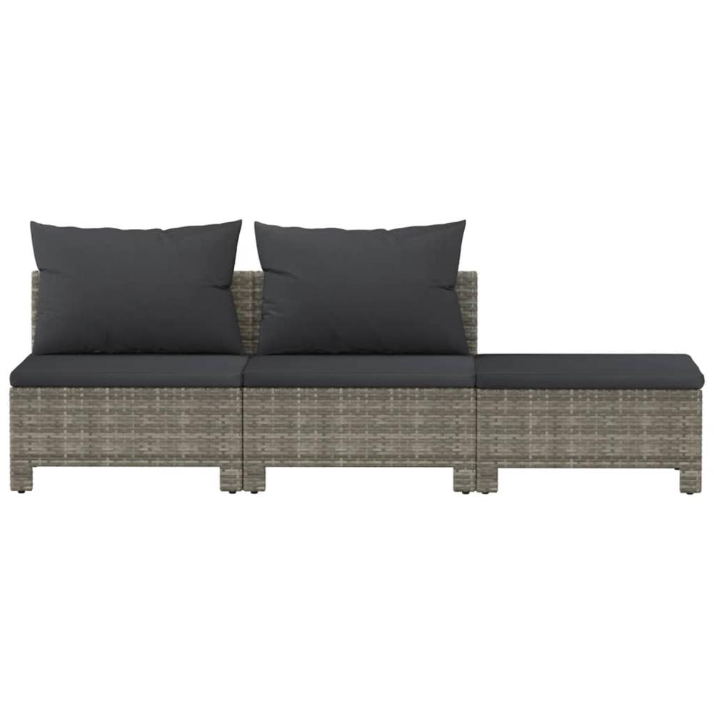 3 Piece Patio Lounge Set with Cushions Gray Poly Rattan