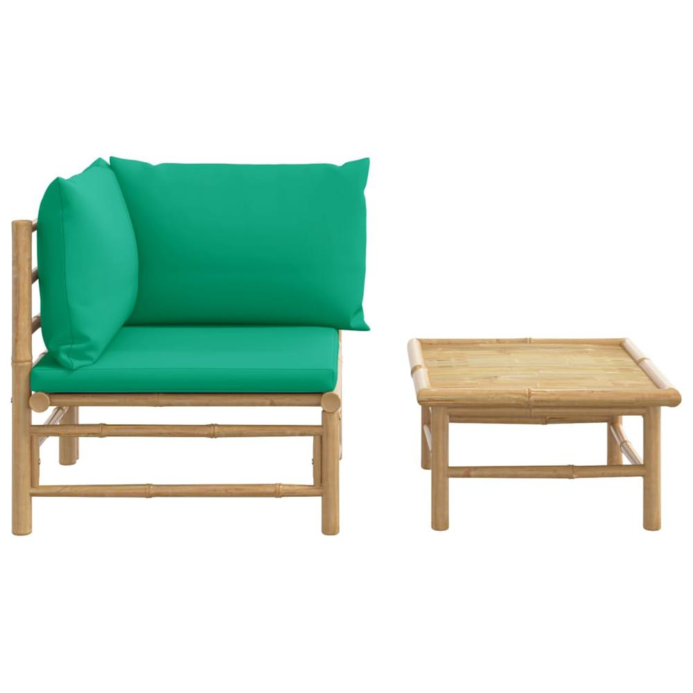 2 Piece Patio Lounge Set with Green Cushions Bamboo