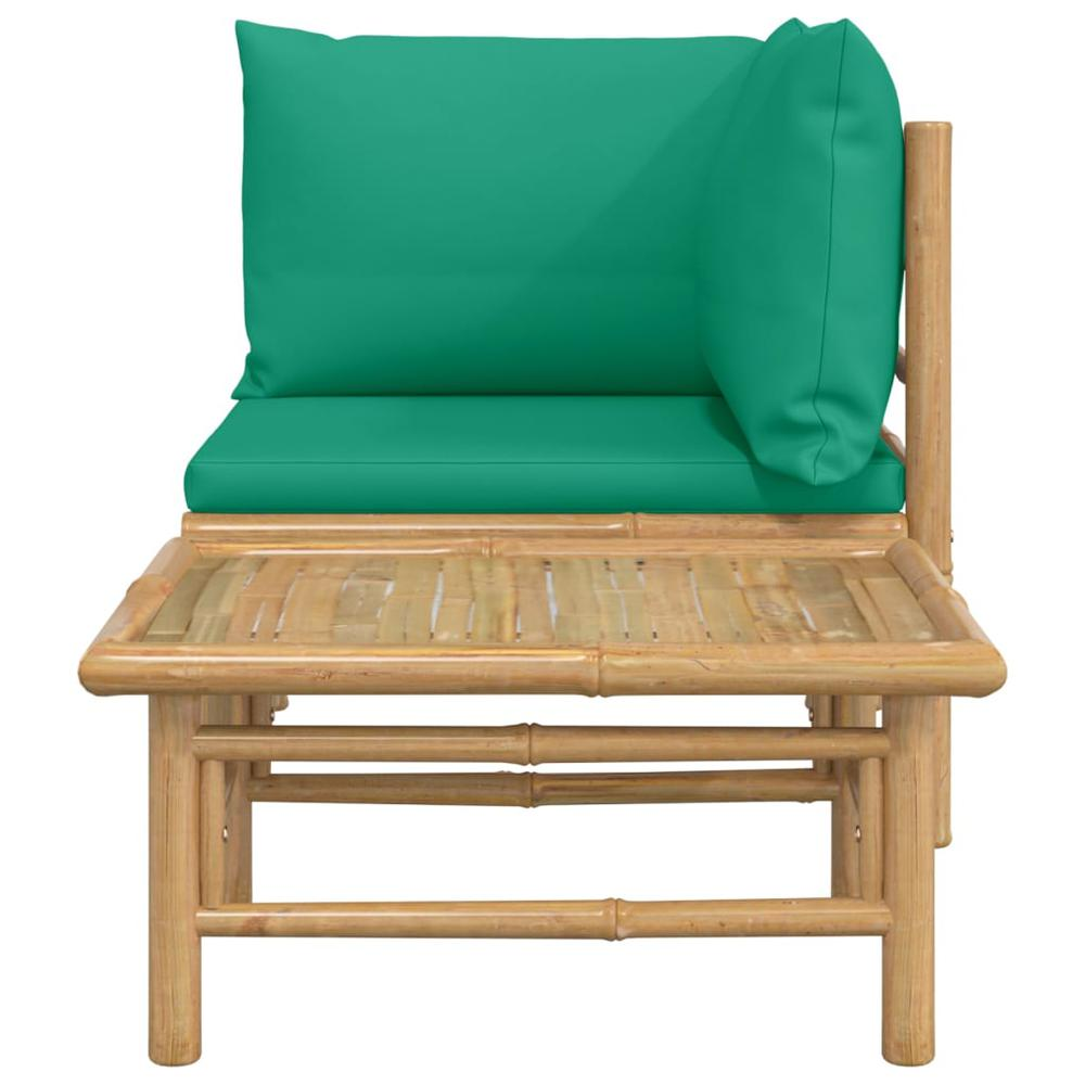 2 Piece Patio Lounge Set with Green Cushions Bamboo