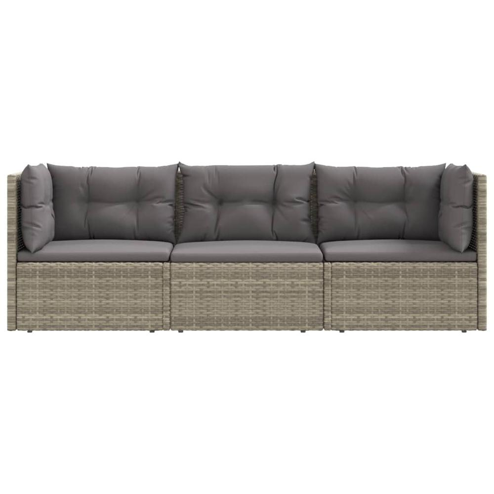 3 Piece Patio Lounge Set with Cushions Gray Poly Rattan