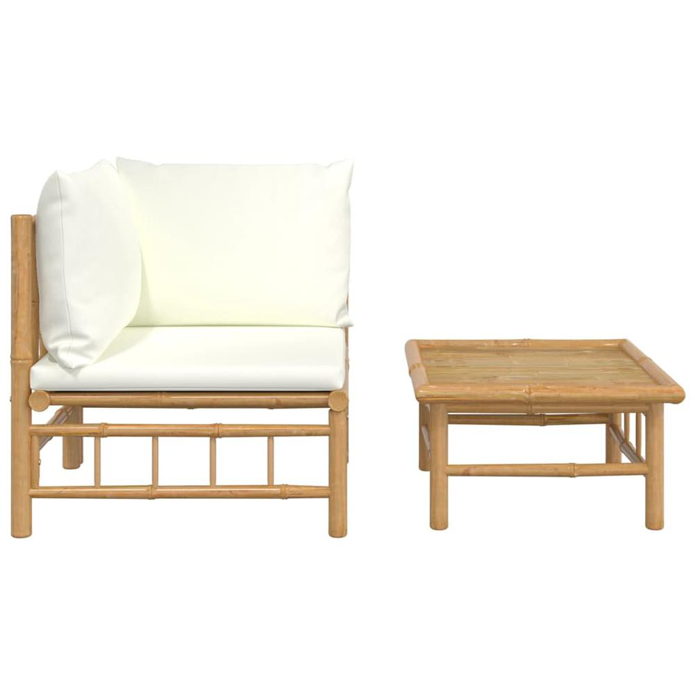 2 Piece Patio Lounge Set with Cream White Cushions Bamboo