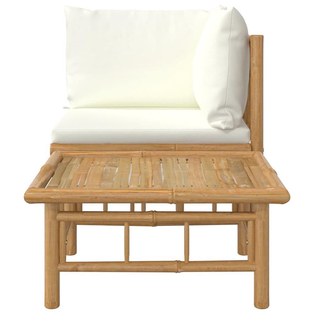 2 Piece Patio Lounge Set with Cream White Cushions Bamboo