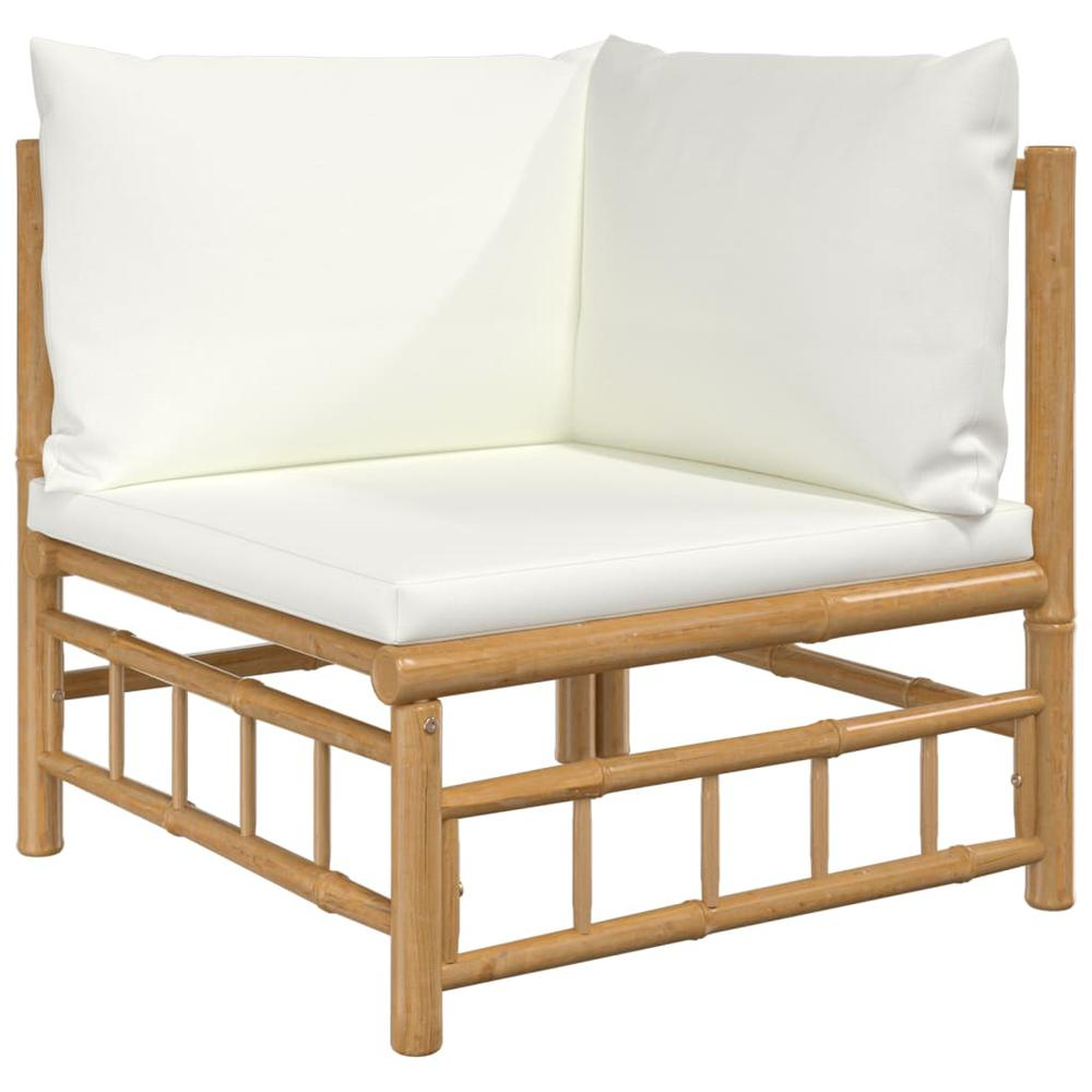 2 Piece Patio Lounge Set with Cream White Cushions Bamboo