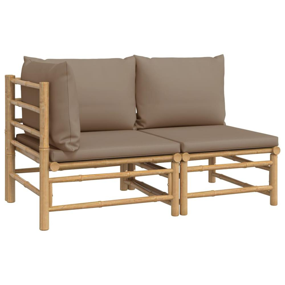 2 Piece Patio Lounge Set with Taupe Cushions Bamboo