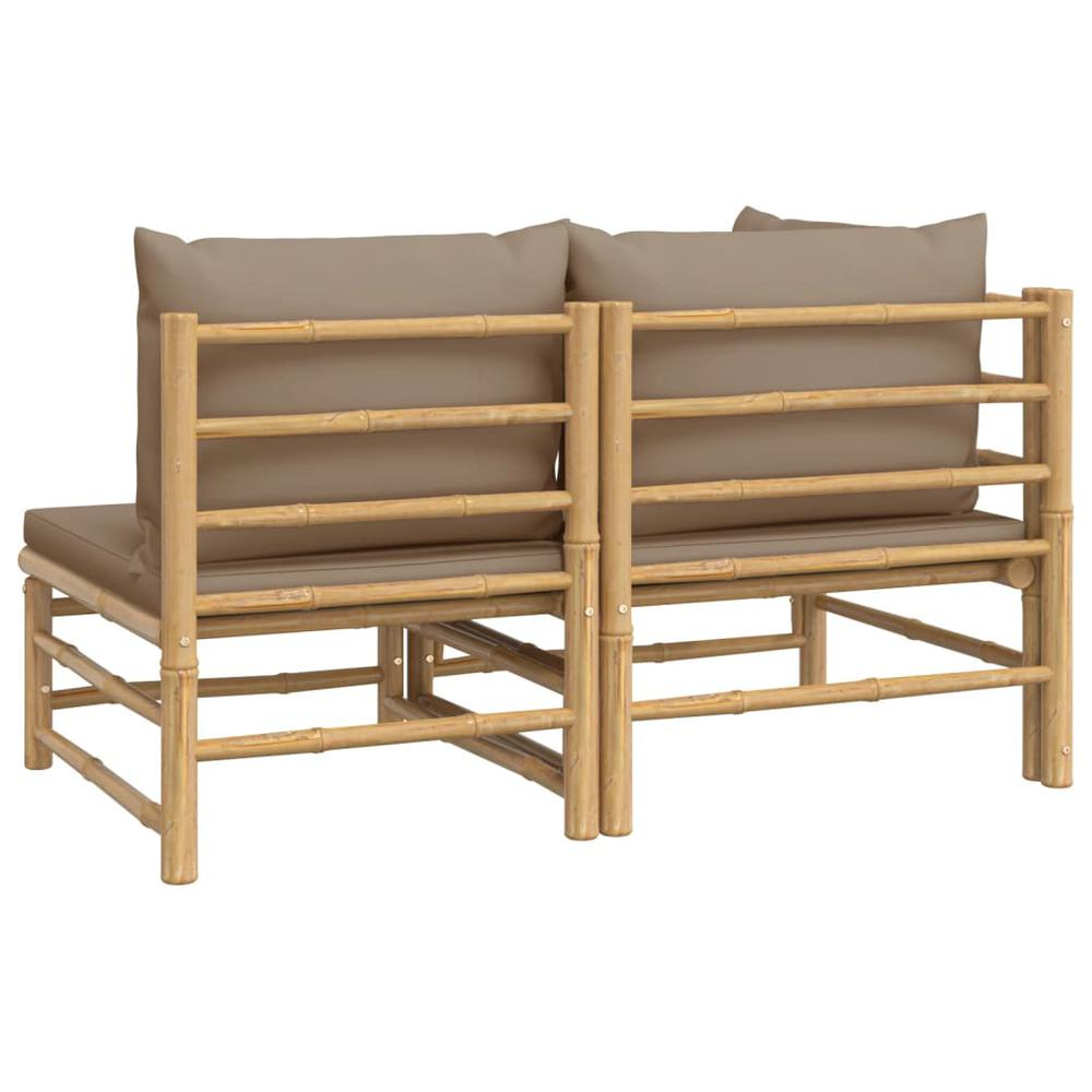 2 Piece Patio Lounge Set with Taupe Cushions Bamboo