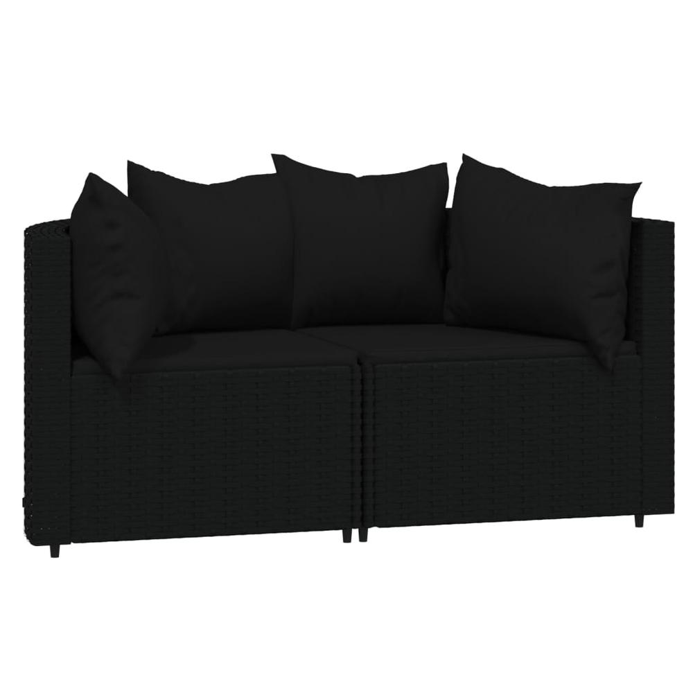 3 Piece Patio Lounge Set with Cushions Black Poly Rattan