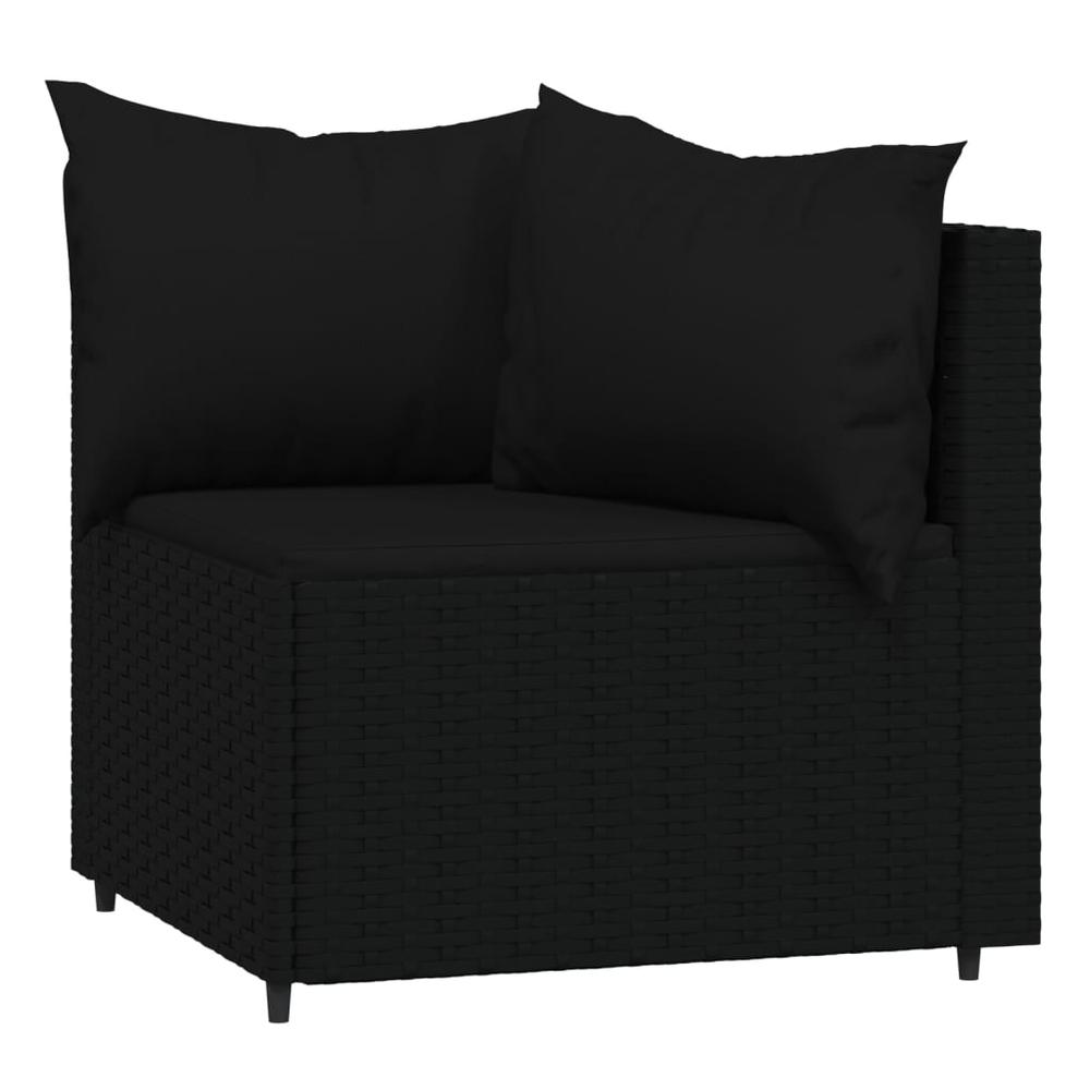 3 Piece Patio Lounge Set with Cushions Black Poly Rattan