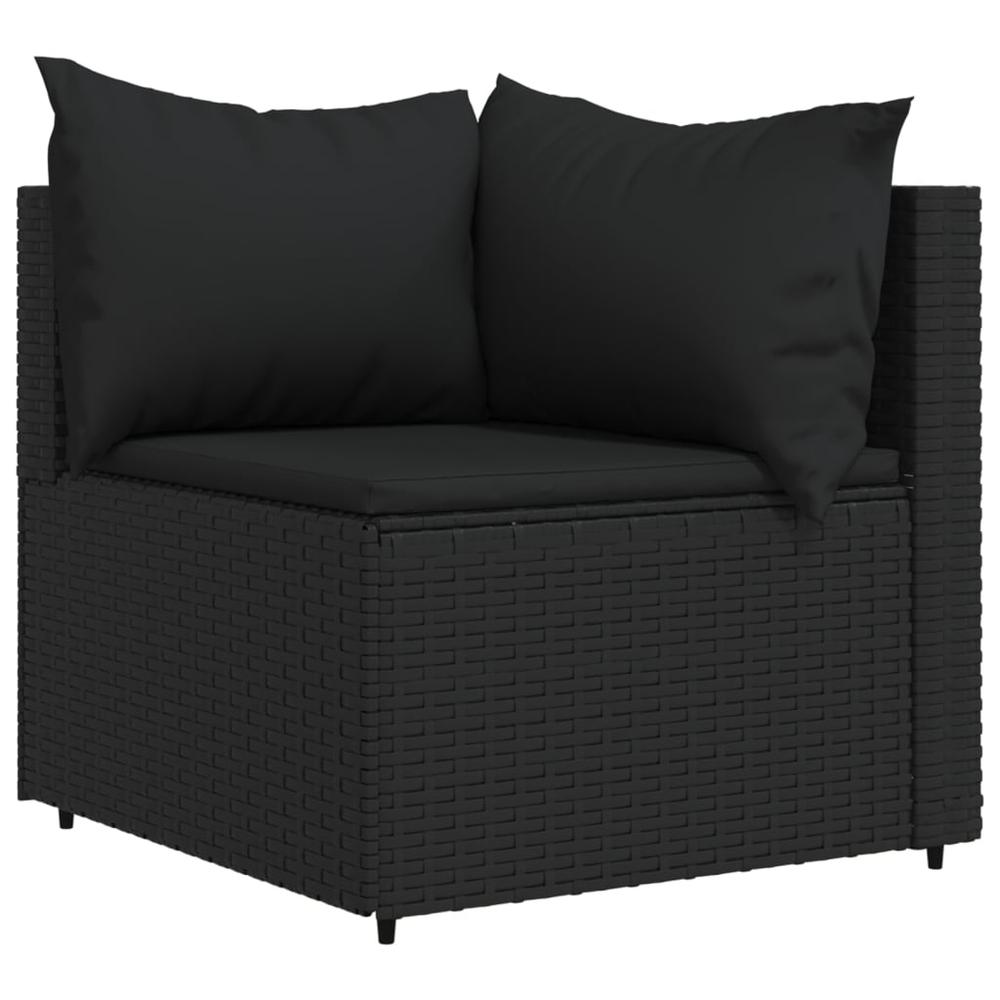 3 Piece Patio Lounge Set with Cushions Black Poly Rattan