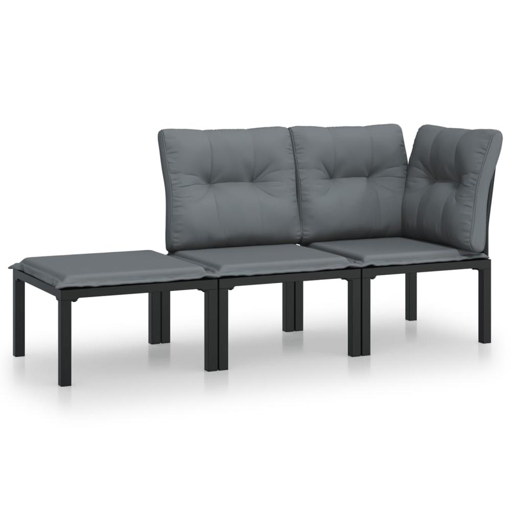 3 Piece Patio Lounge Set Black and Gray Poly Rattan