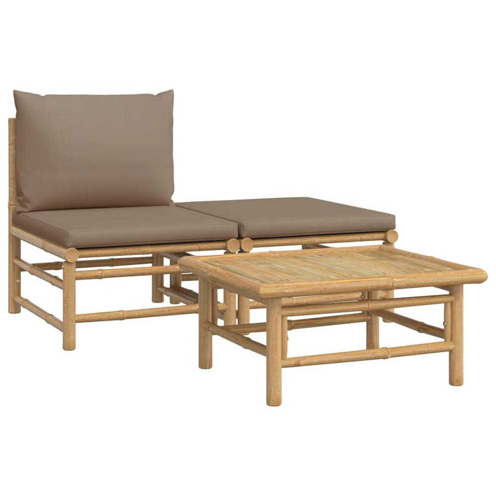 3 Piece Patio Lounge Set with Taupe Cushions Bamboo