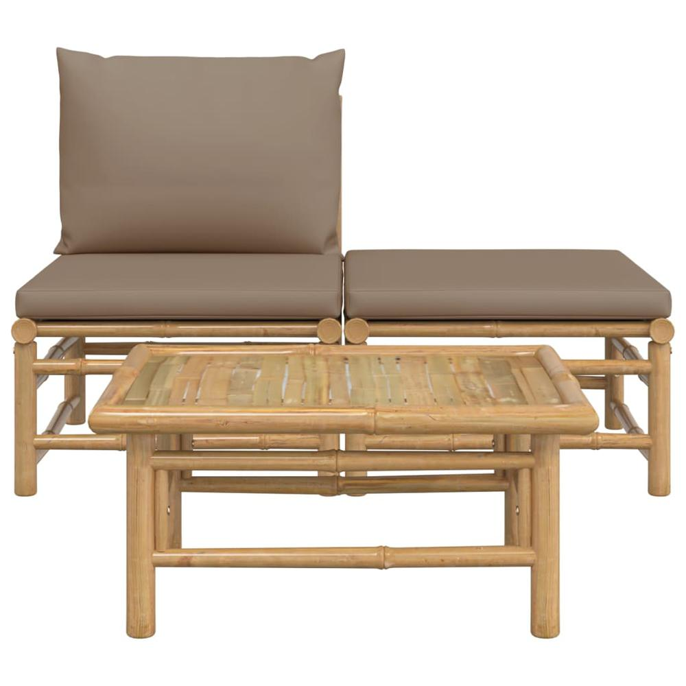 3 Piece Patio Lounge Set with Taupe Cushions Bamboo