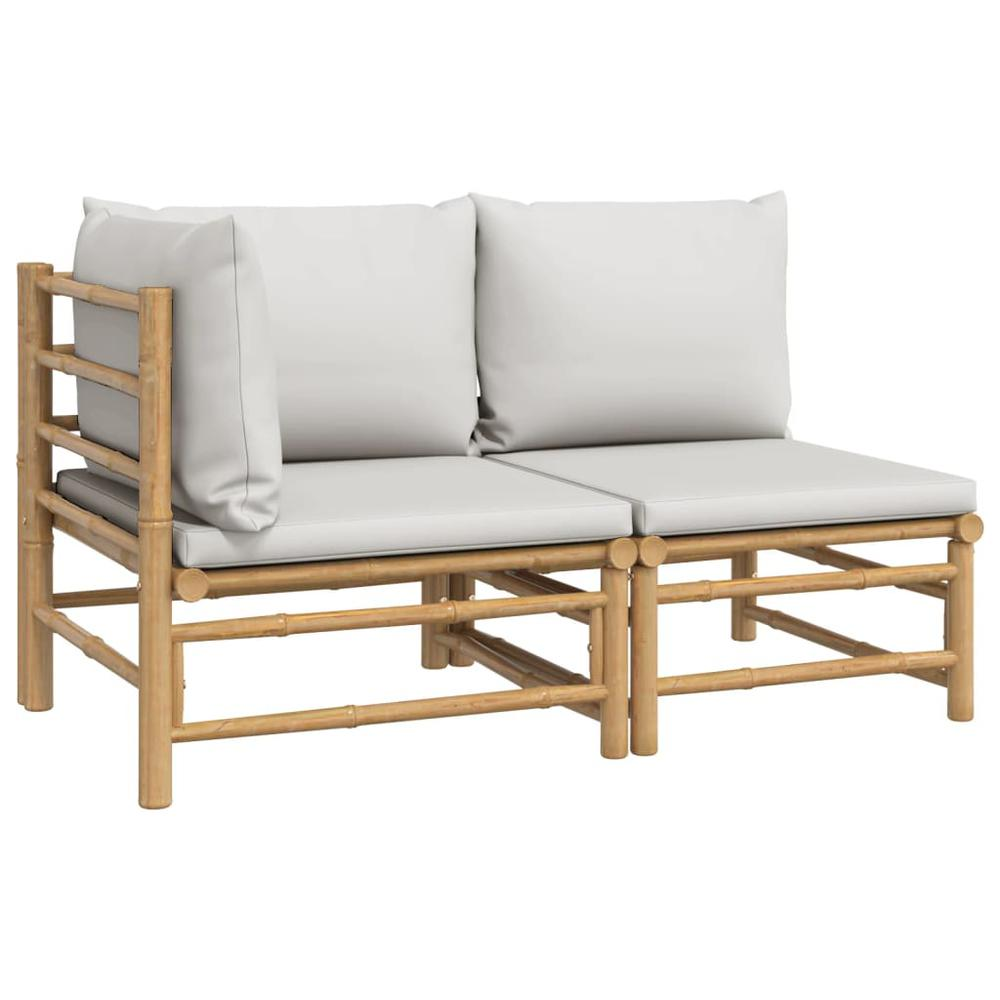 2 Piece Patio Lounge Set with Light Gray Cushions Bamboo