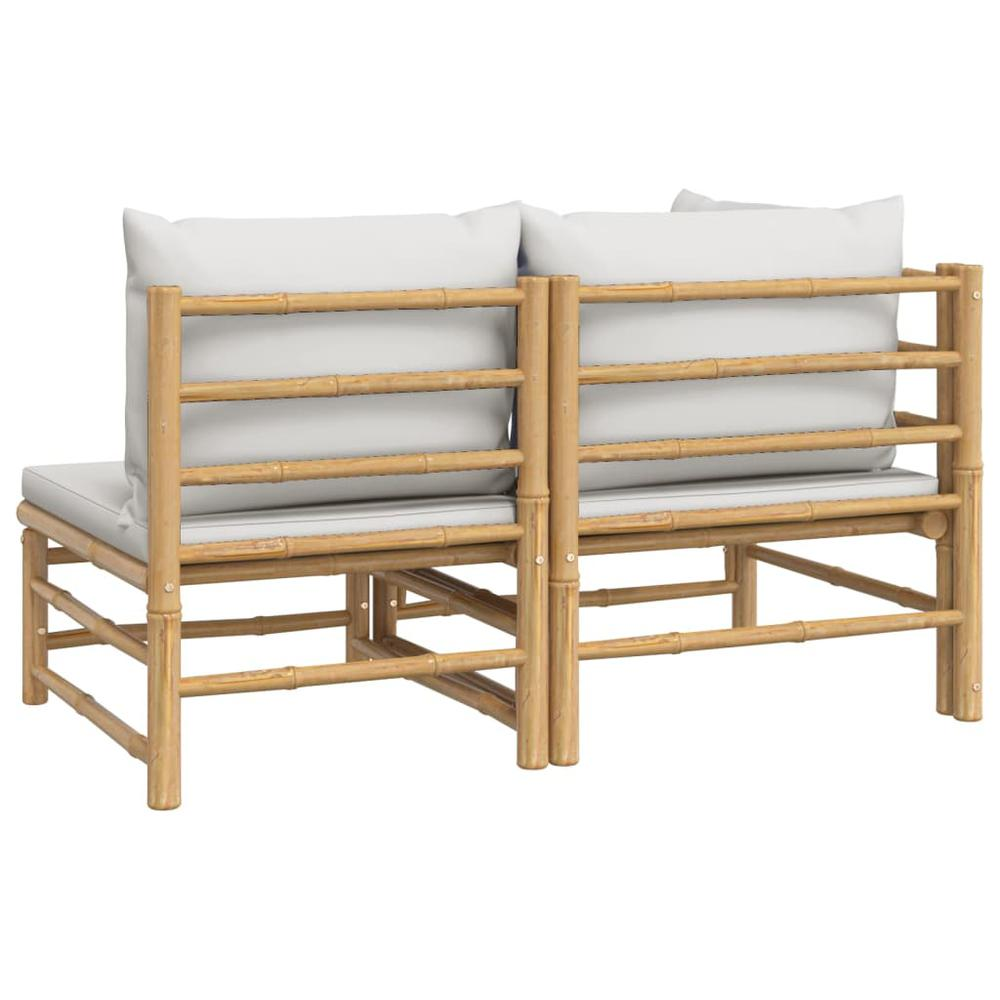 2 Piece Patio Lounge Set with Light Gray Cushions Bamboo