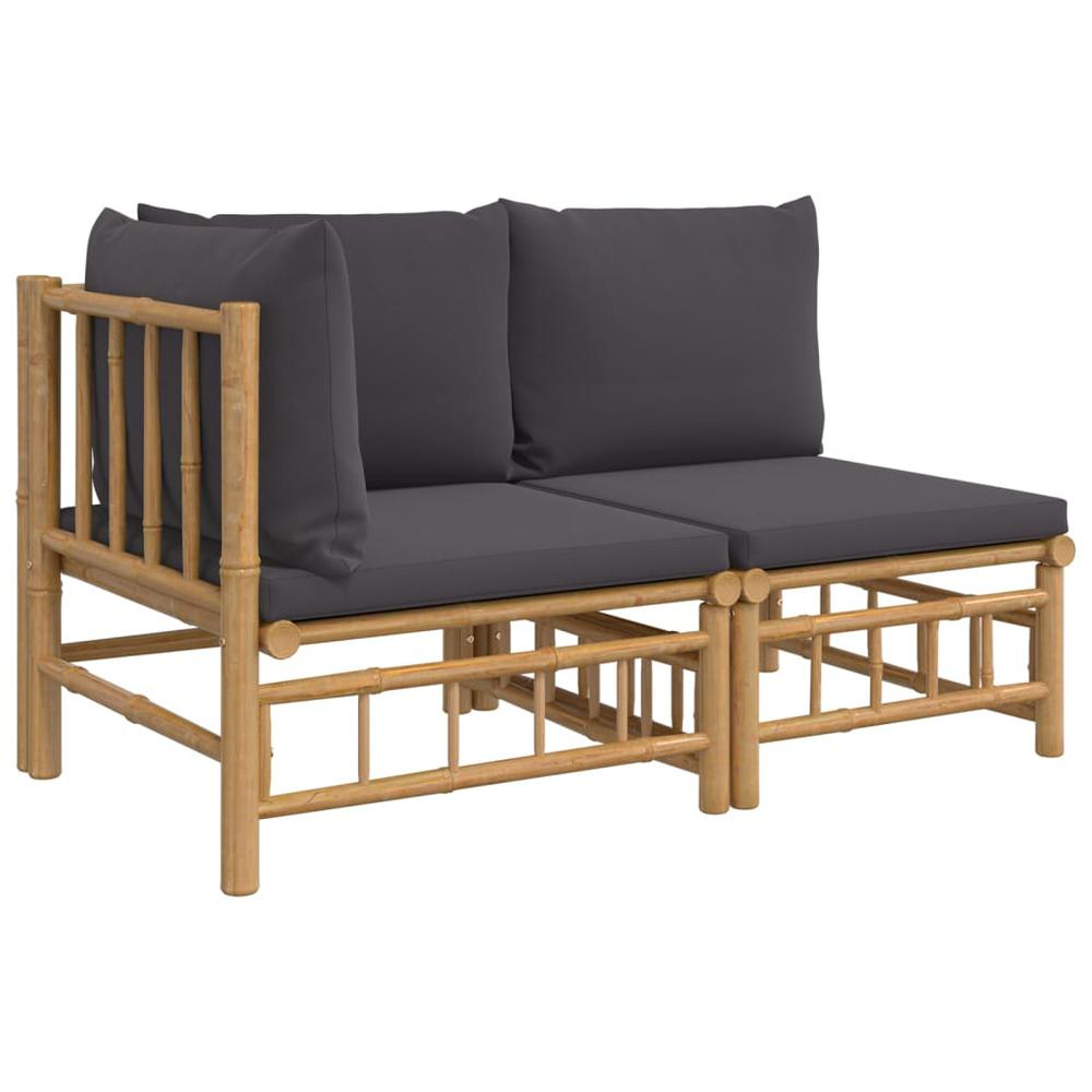 2 Piece Patio Lounge Set with Dark Gray Cushions Bamboo