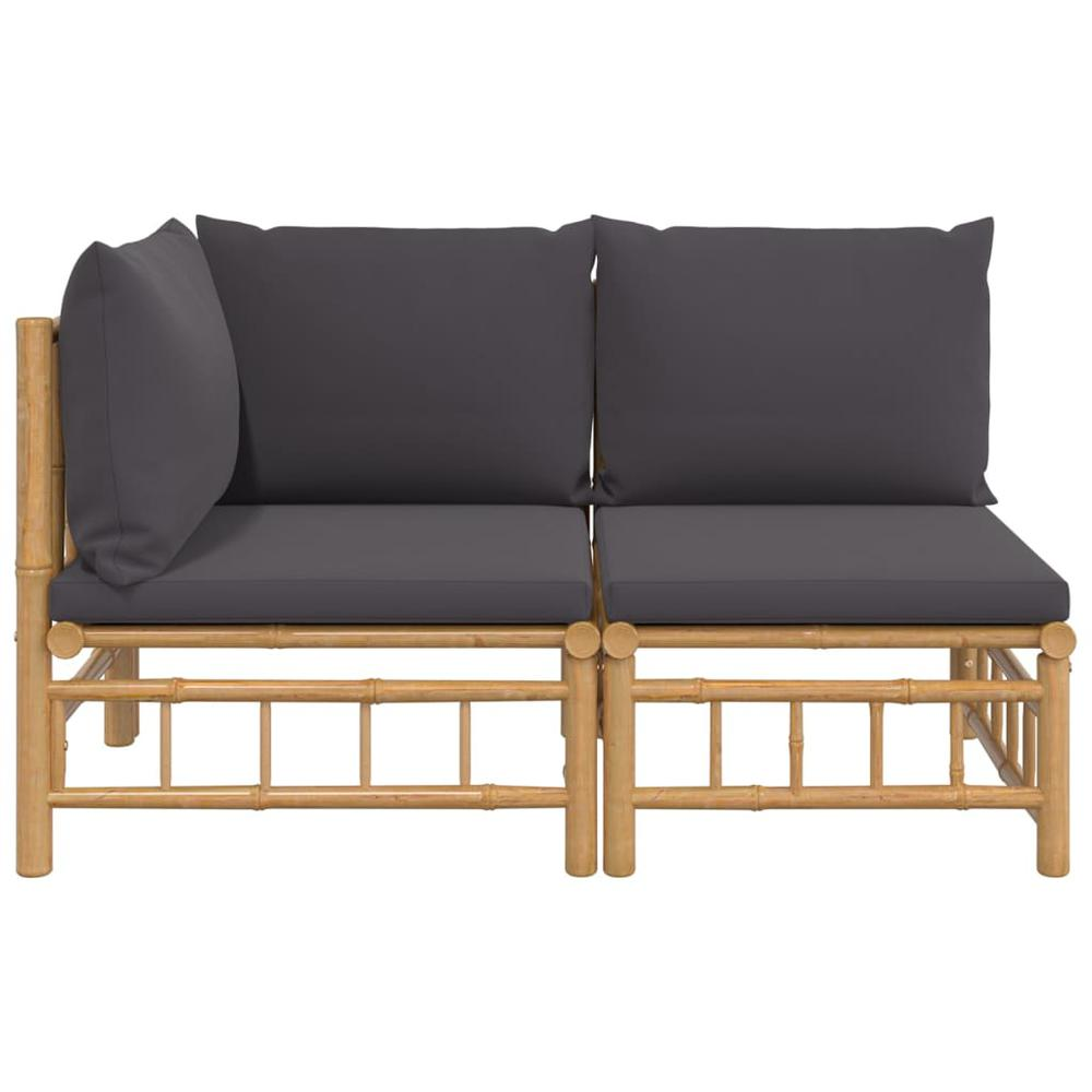 2 Piece Patio Lounge Set with Dark Gray Cushions Bamboo