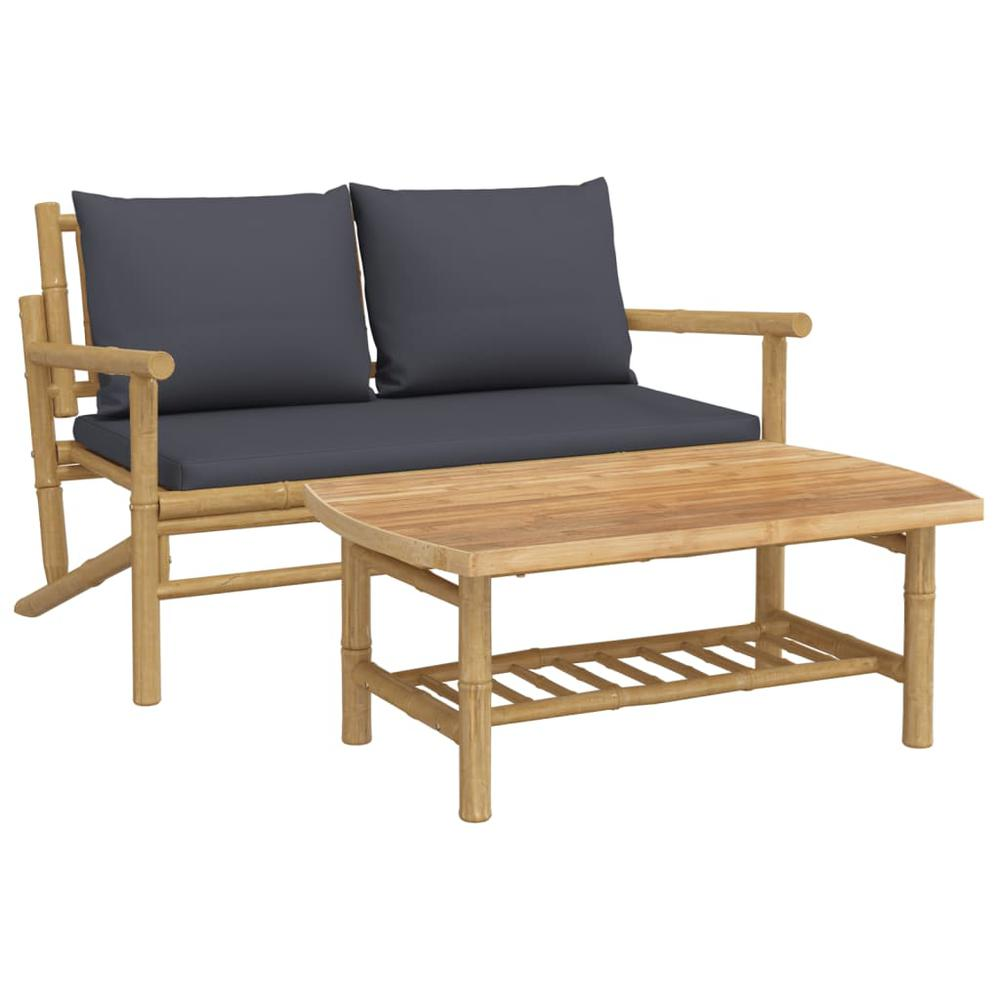 2 Piece Patio Lounge Set with Dark Gray Cushions Bamboo