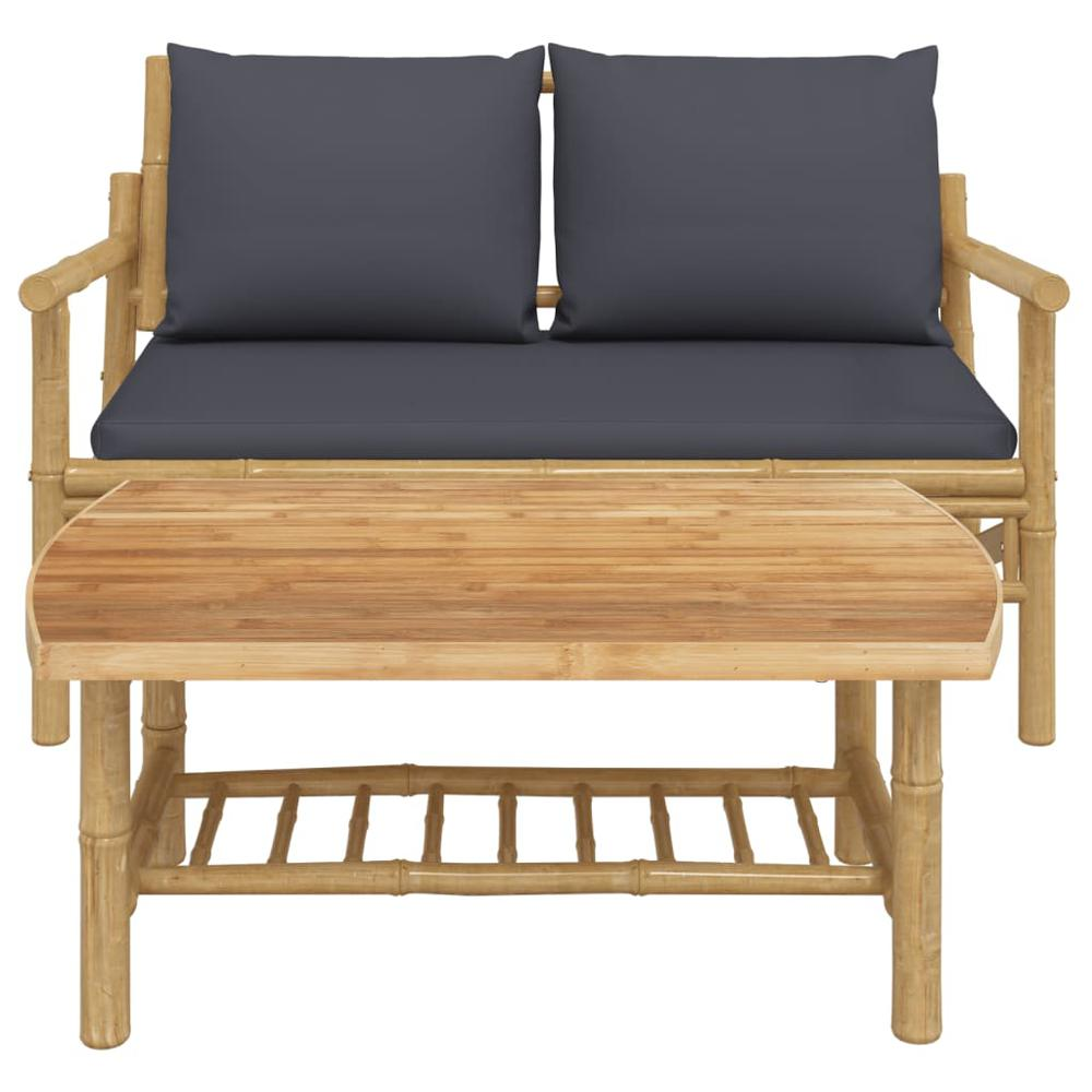 2 Piece Patio Lounge Set with Dark Gray Cushions Bamboo