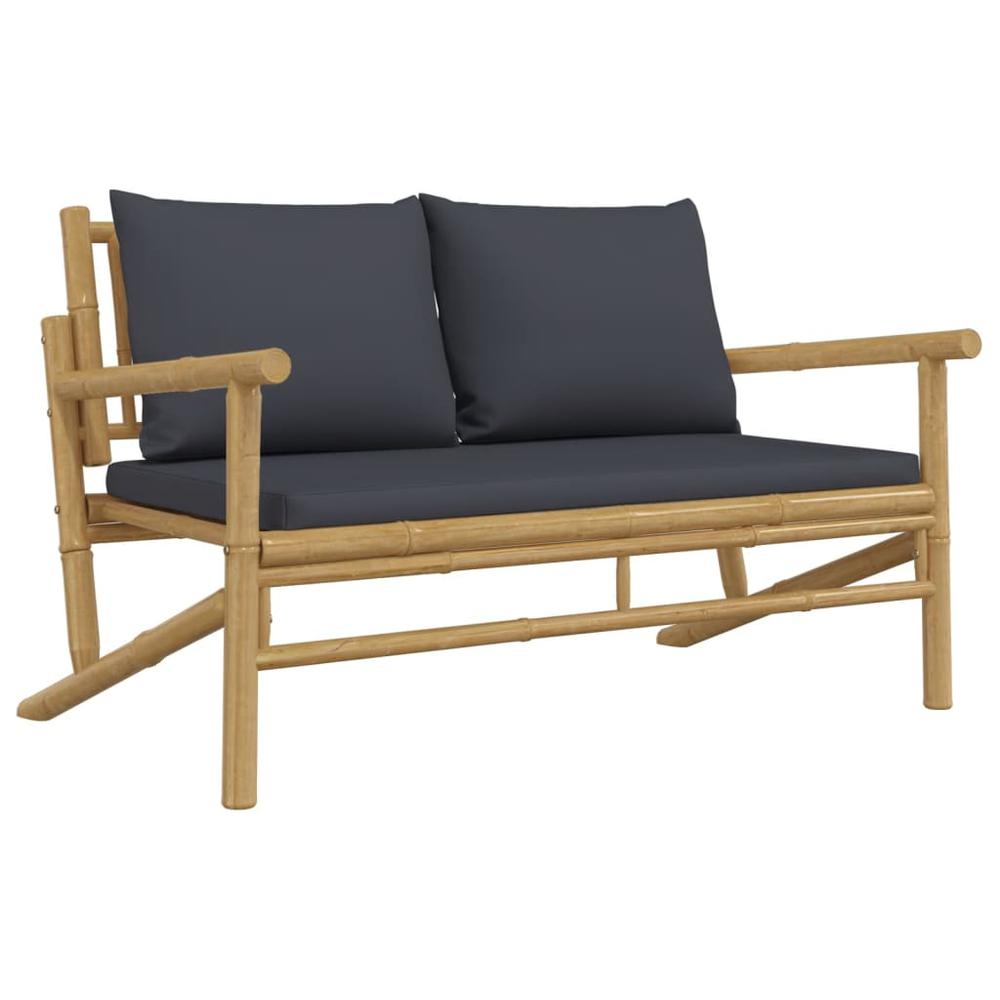 2 Piece Patio Lounge Set with Dark Gray Cushions Bamboo