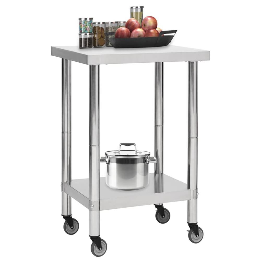 Kitchen Work Table with Wheels 23.6"x23.6"x33.5" Stainless Steel