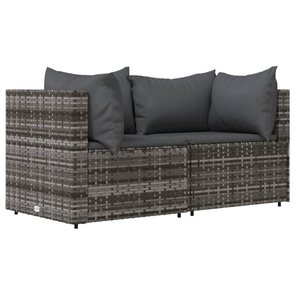 3 Piece Patio Lounge Set with Cushions Gray Poly Rattan