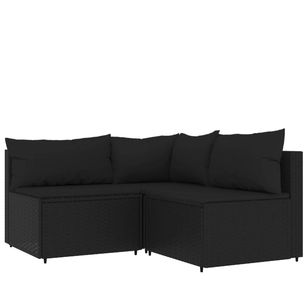 3 Piece Patio Lounge Set with Cushions Black Poly Rattan