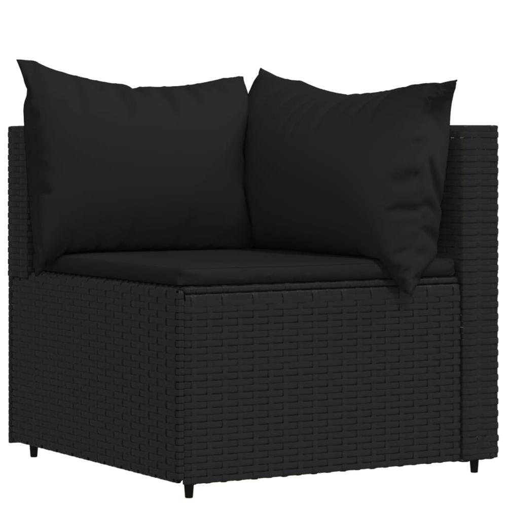 3 Piece Patio Lounge Set with Cushions Black Poly Rattan