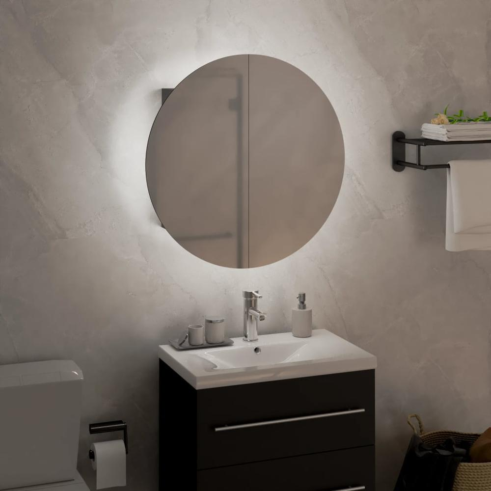 Bathroom Cabinet with Round Mirror&LED Gray 15.7"x15.7"x6.9"