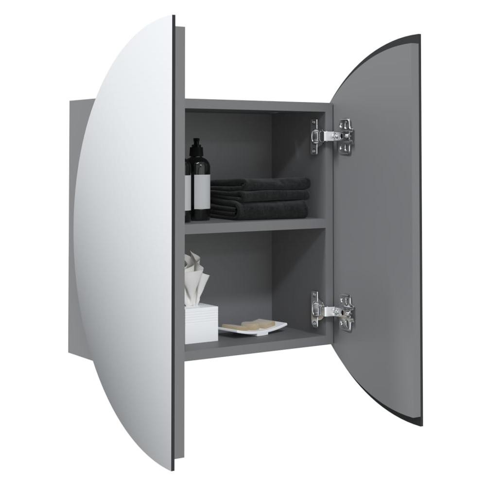 Bathroom Cabinet with Round Mirror&LED Gray 15.7"x15.7"x6.9"