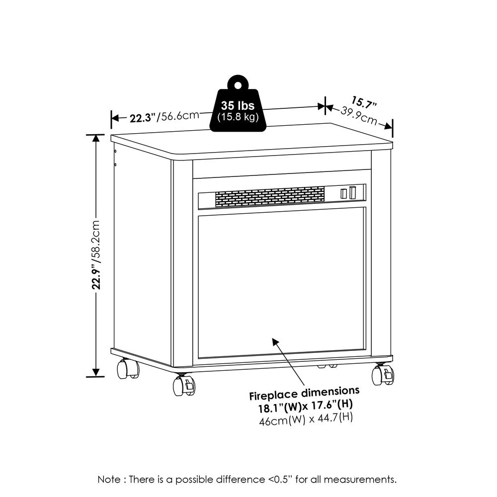 Jensen Electric Fireplace End Table with Wheels, Americano