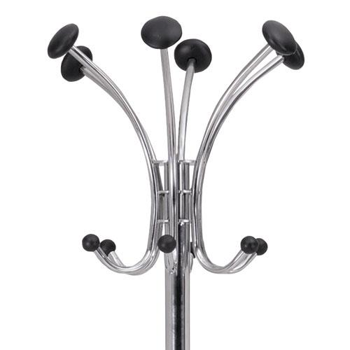 Chromy Coat Stand, 12 Knobs, 16w x 16d x 70.5h, Chrome/Black