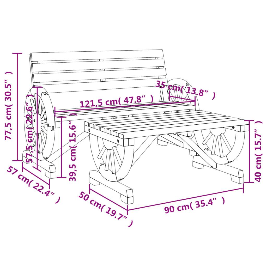 vidaXL 2 Piece Patio Lounge Set Solid Wood Fir