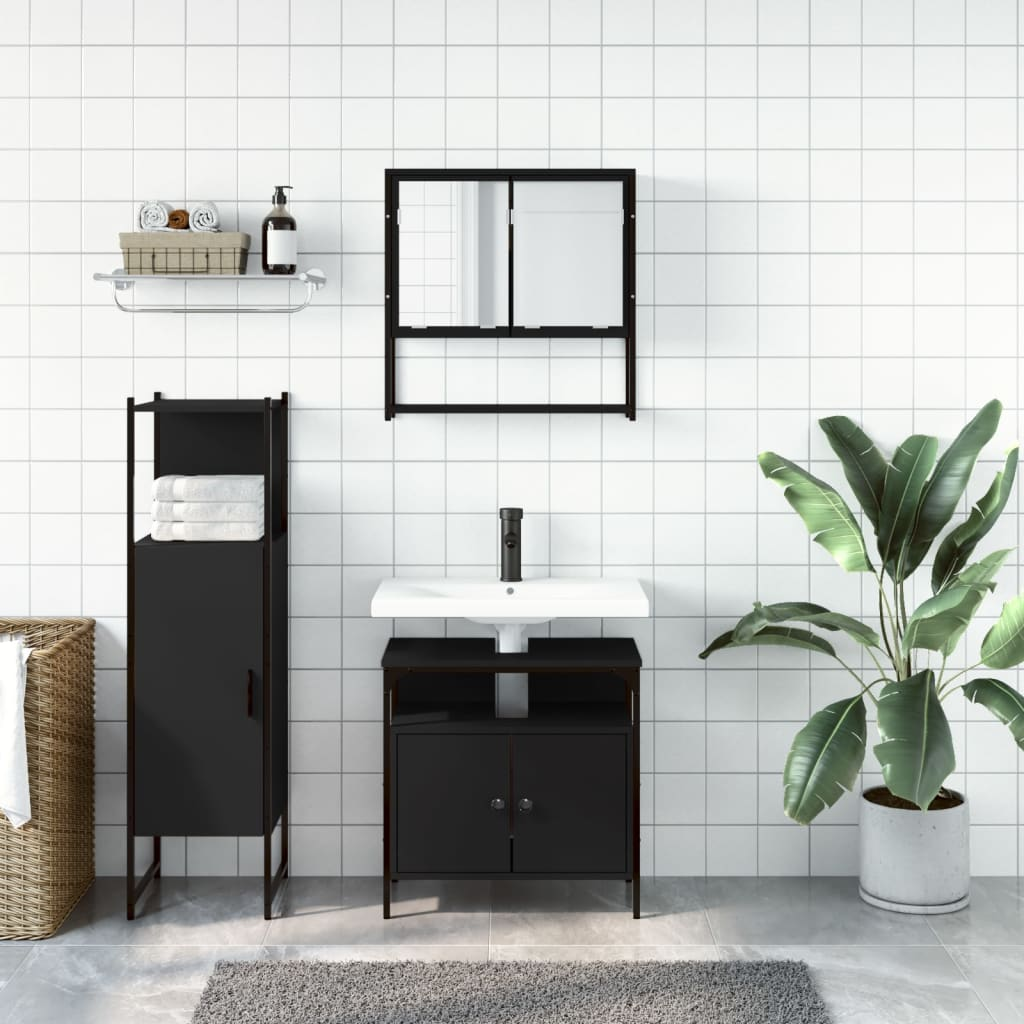 vidaXL 3 Piece Bathroom Furniture Set Black Engineered Wood