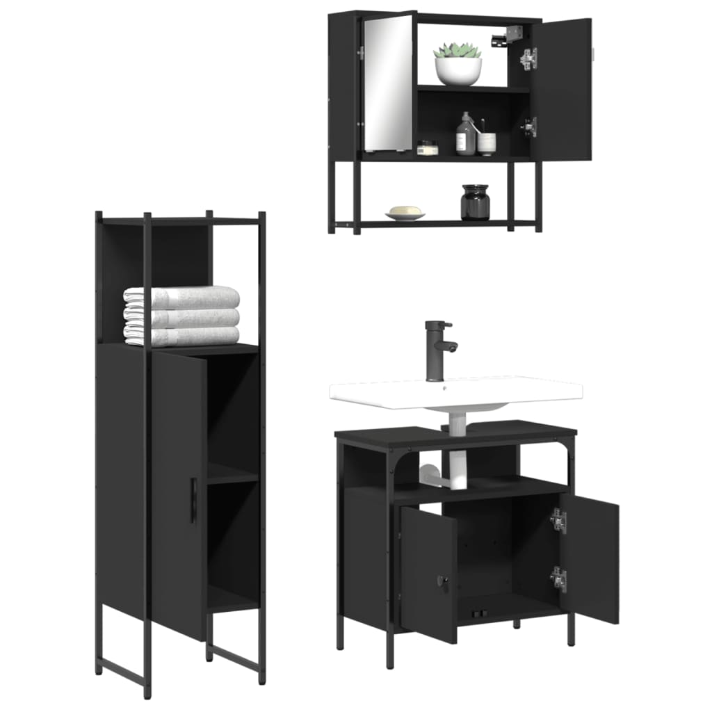 vidaXL 3 Piece Bathroom Furniture Set Black Engineered Wood