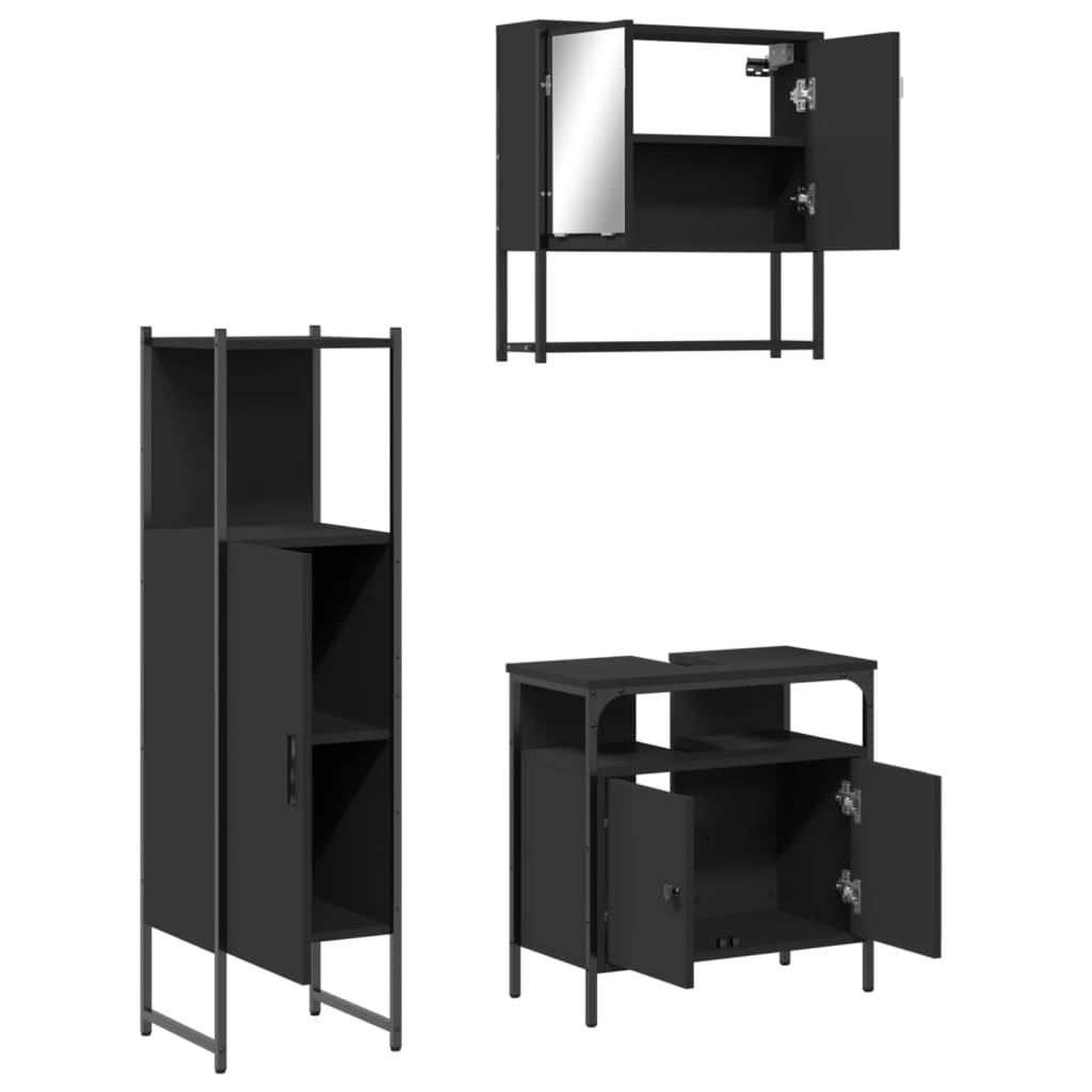 vidaXL 3 Piece Bathroom Furniture Set Black Engineered Wood