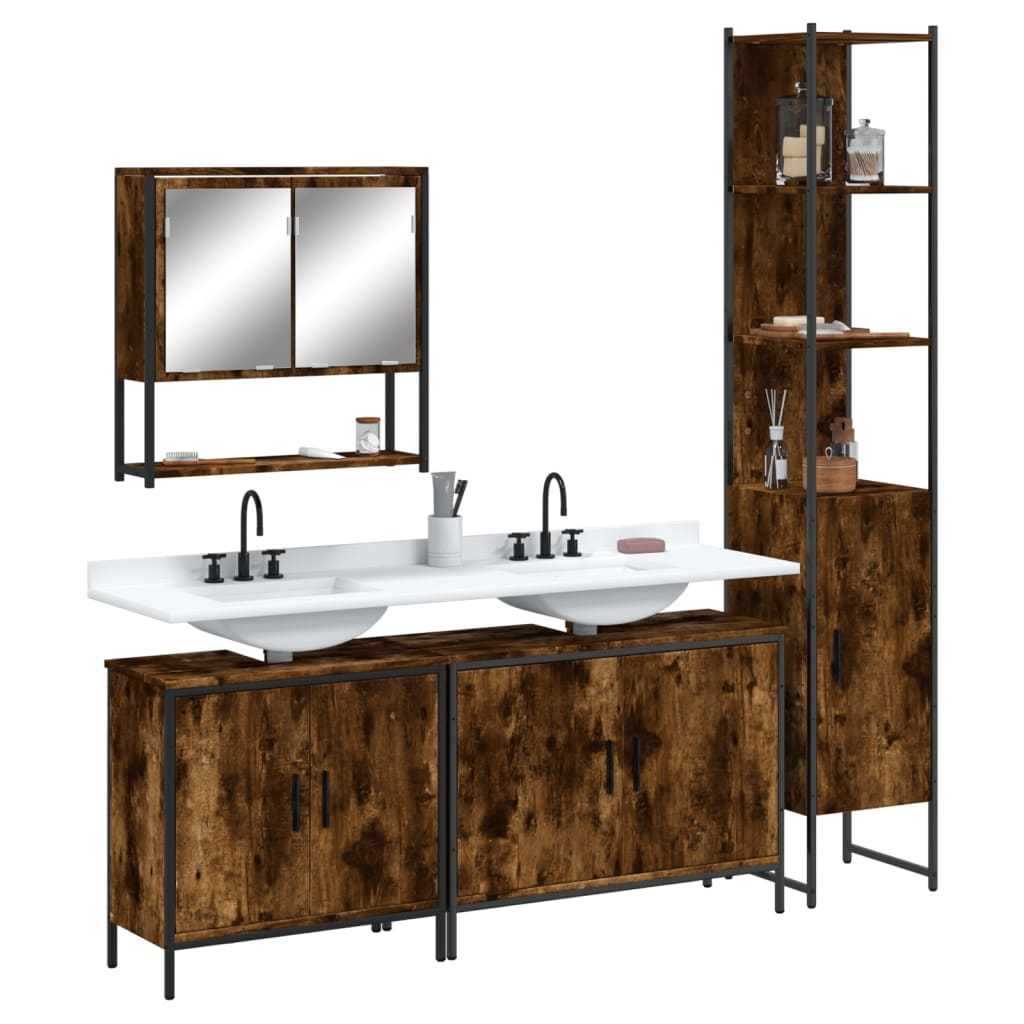 vidaXL 4 Piece Bathroom Furniture Set Smoked Oak Engineered Wood