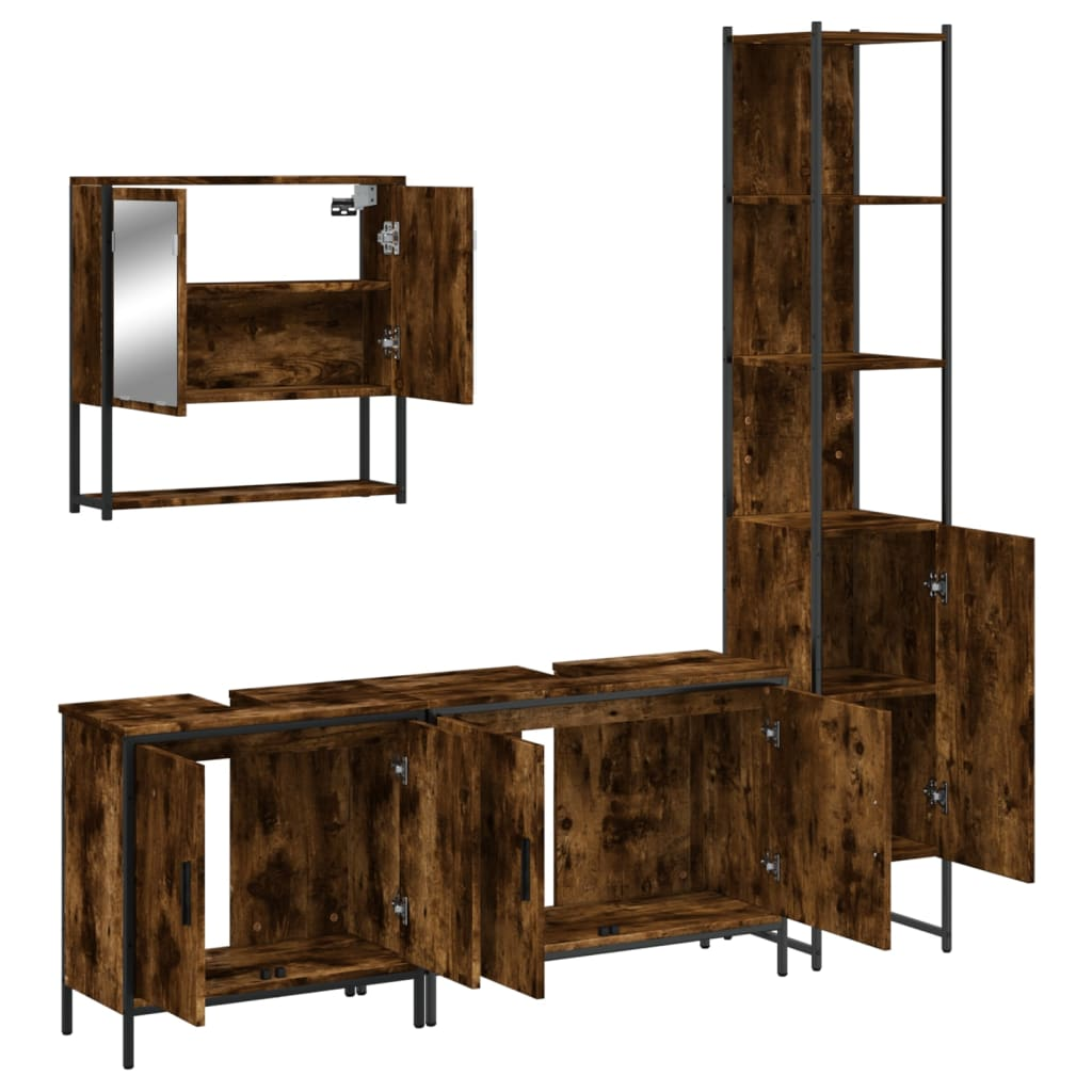 vidaXL 4 Piece Bathroom Furniture Set Smoked Oak Engineered Wood