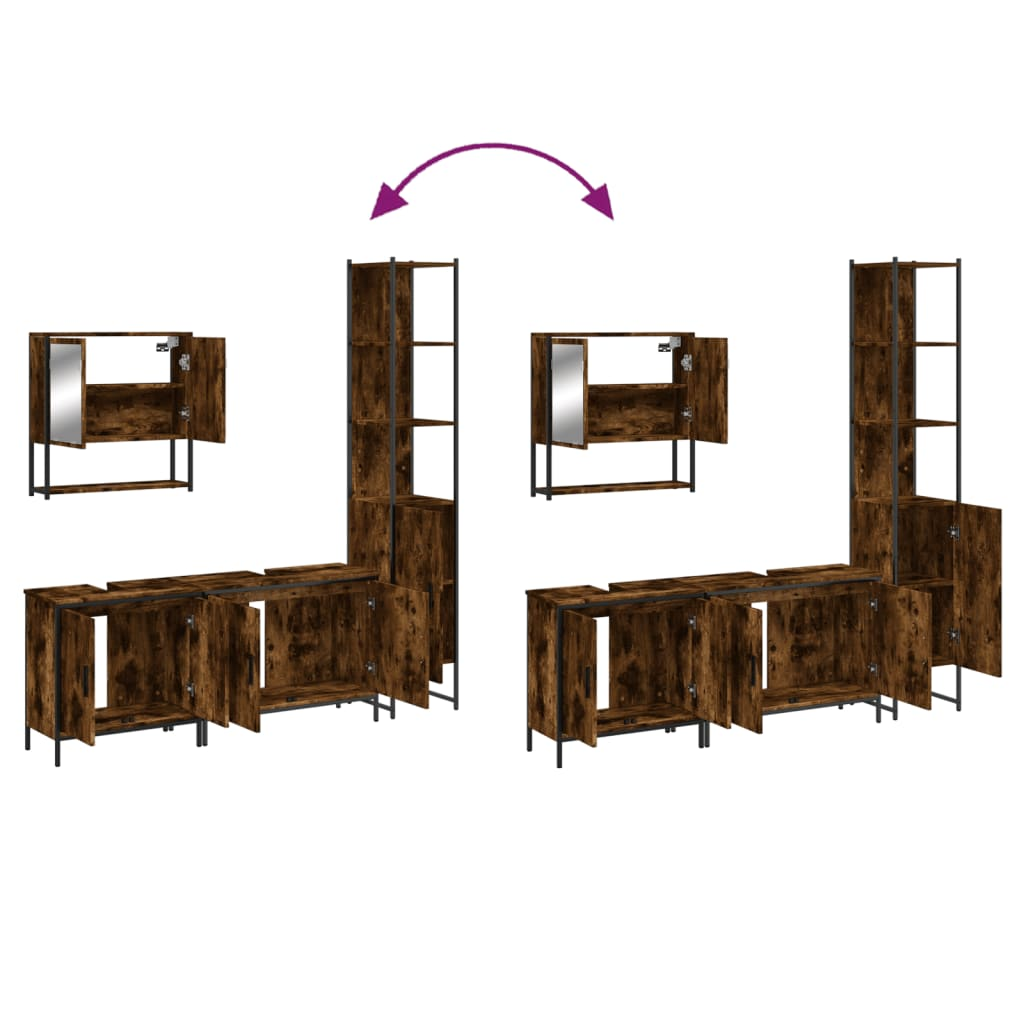 vidaXL 4 Piece Bathroom Furniture Set Smoked Oak Engineered Wood