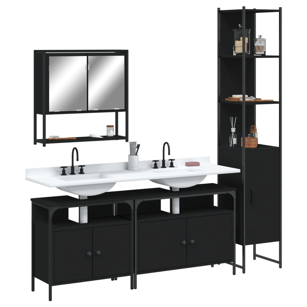 vidaXL 4 Piece Bathroom Furniture Set Black Engineered Wood