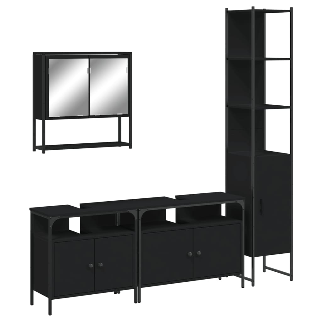 vidaXL 4 Piece Bathroom Furniture Set Black Engineered Wood