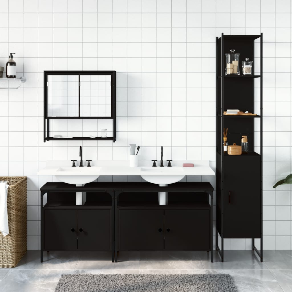 vidaXL 4 Piece Bathroom Furniture Set Black Engineered Wood