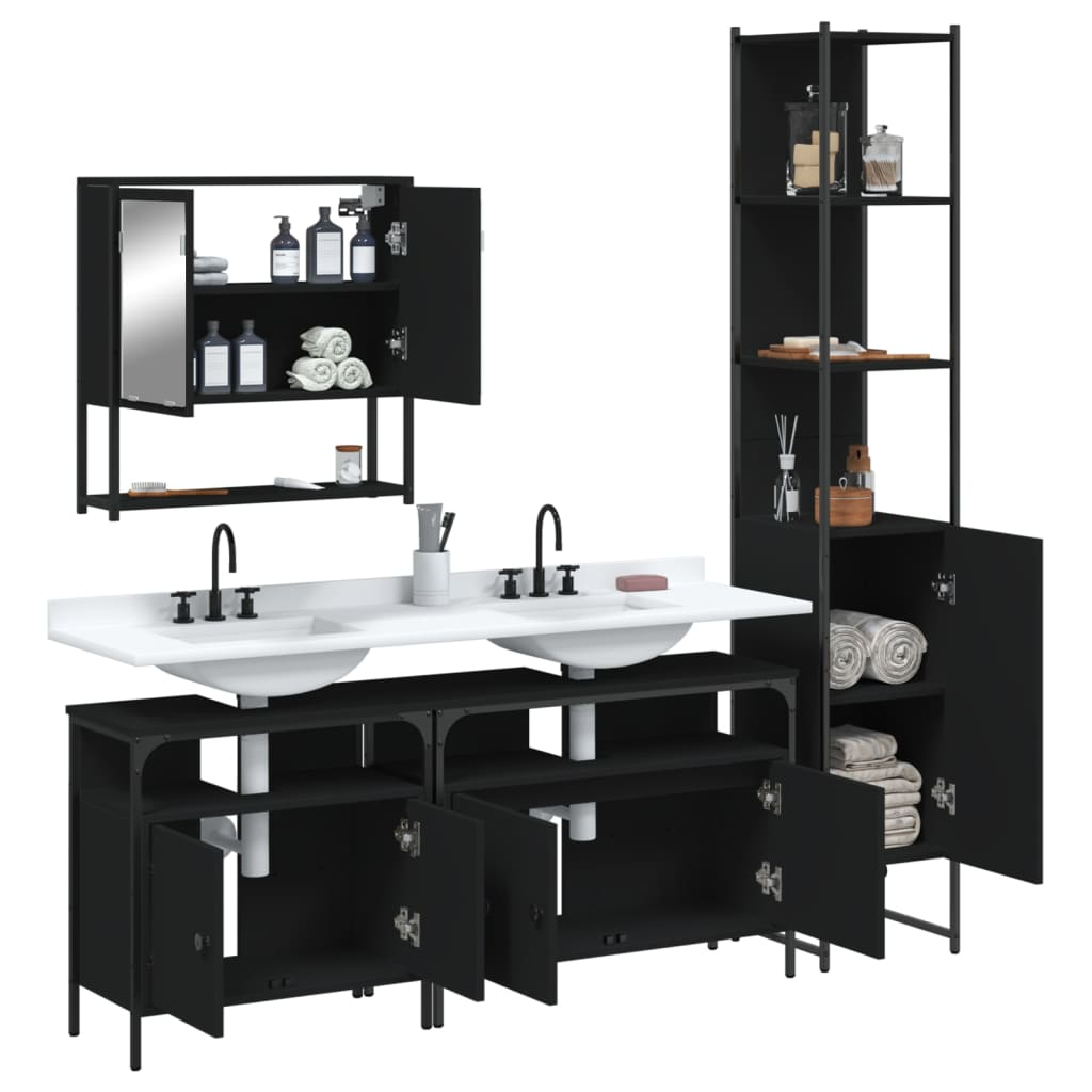 vidaXL 4 Piece Bathroom Furniture Set Black Engineered Wood