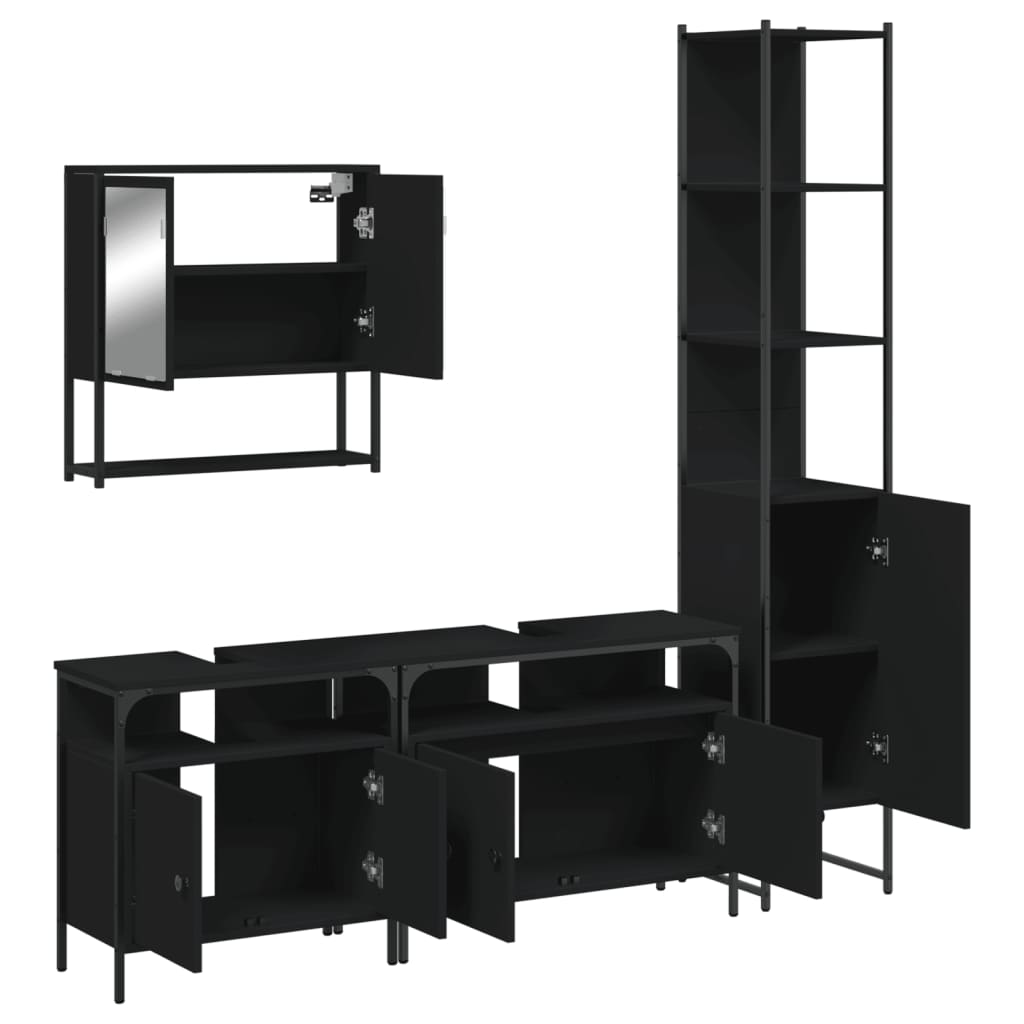 vidaXL 4 Piece Bathroom Furniture Set Black Engineered Wood